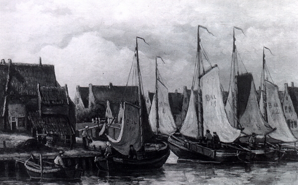 Haven van Spakenburg ca 1877 Olieverf van Hendrik Hulk 1842 1937